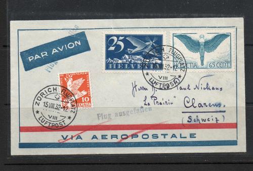SWISS AIR MAIL FLIGHT COVER WITH FLIGHT CANCELLED STRIKE.