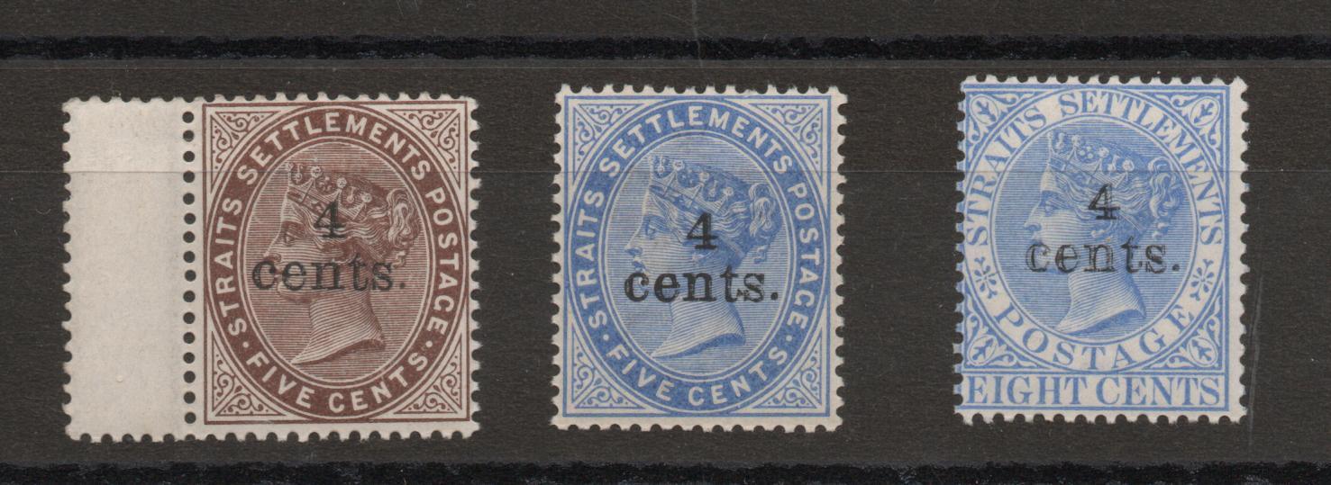 MALAYA STRAITS SETTLEMENTS SG 106-8b 1898 OVERPRINT SET MNH