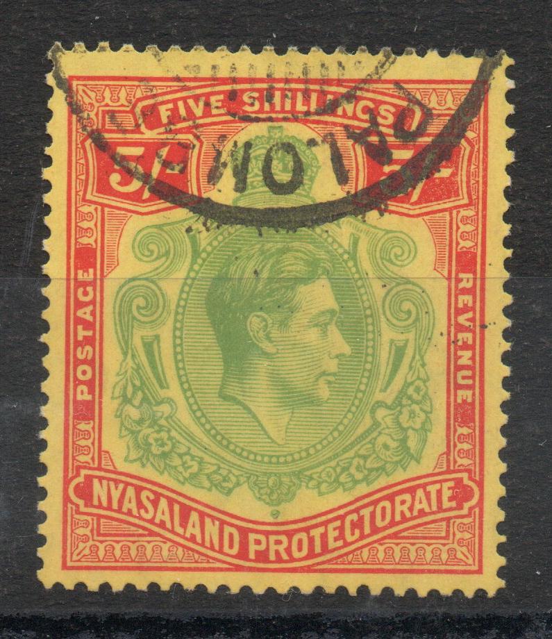 NYASALAND SG 141 GVI 5/- FINE USED