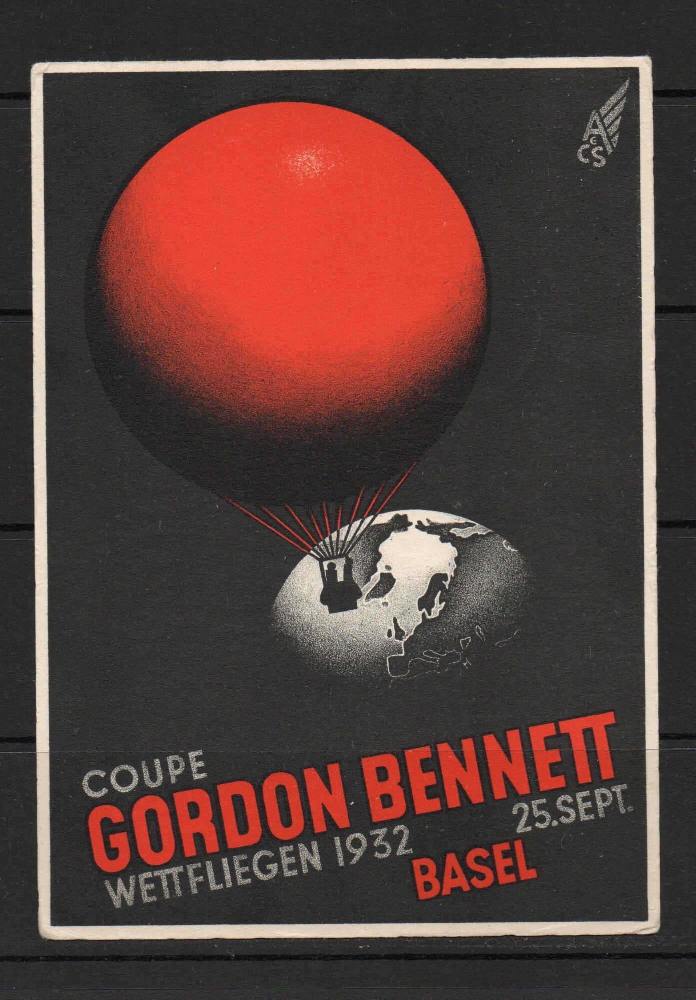 BALLOON COMMEMORATION POSTCARD. COUPE GORDON BENNETT