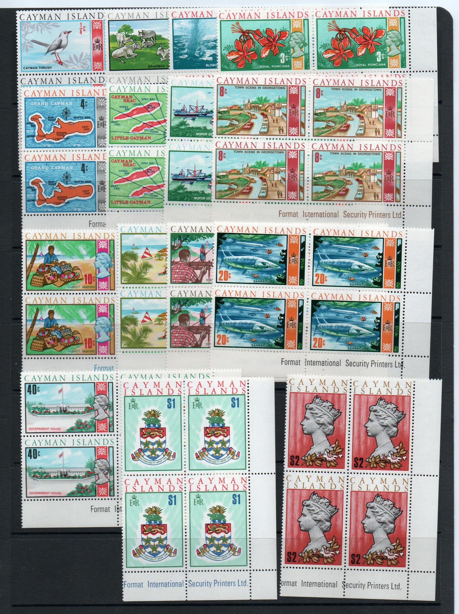 CAYMAN ISLANDS SG 273-87 DECIMAL CURRENCY SET BLOCKS OF 4 MNH