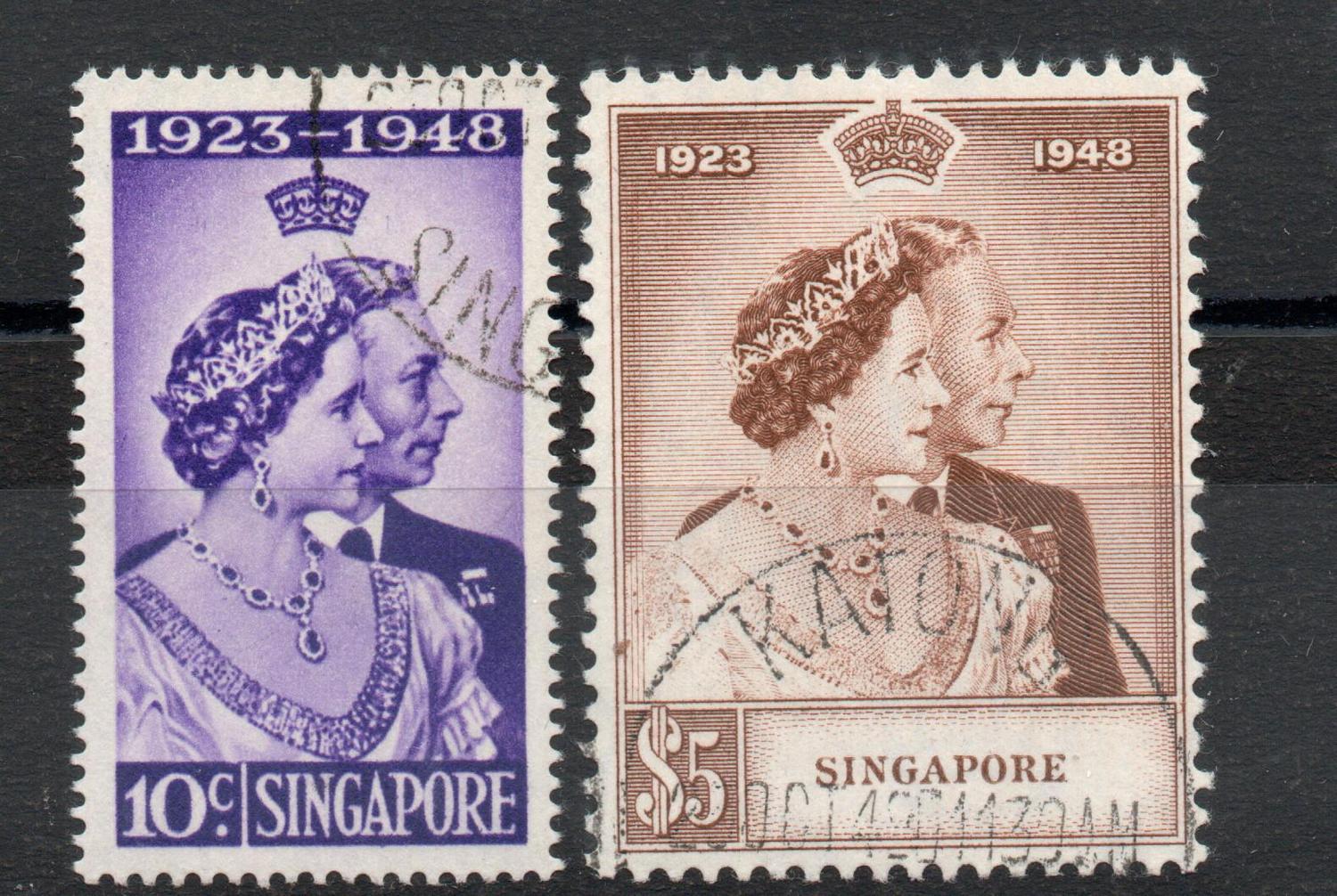 SINGAPORE SG 31-2 ROYAL SILVER WEDDING PAIR FINE USED