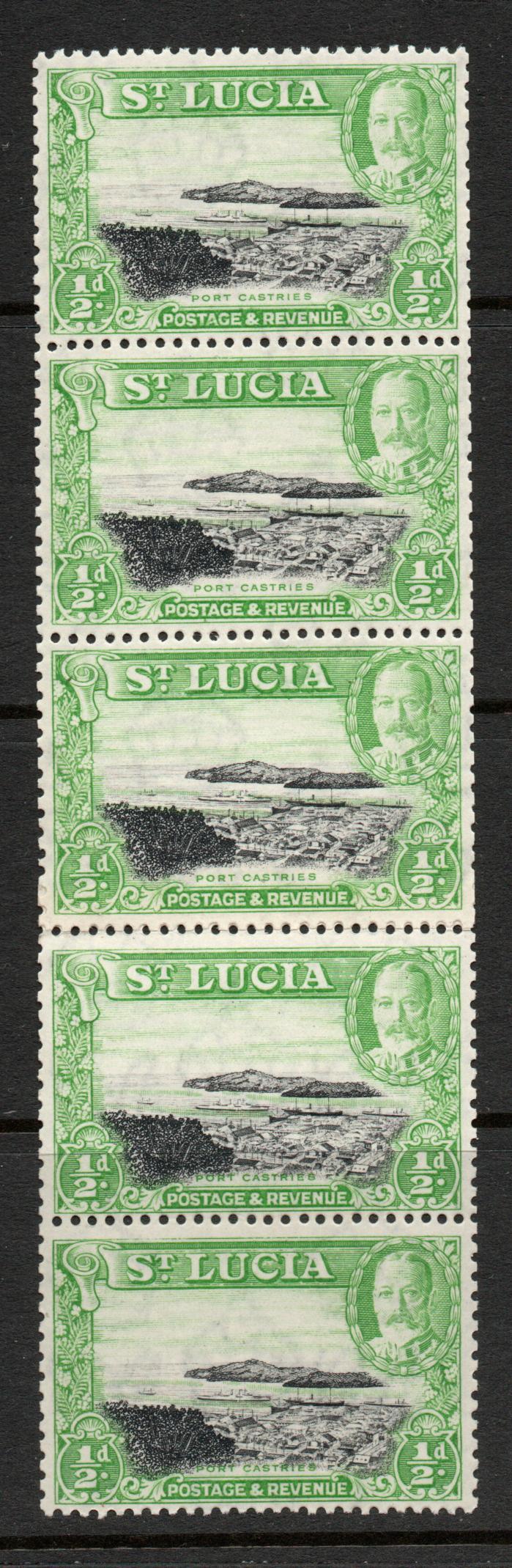 ST LUCIA GV 1/2d COIL STRIP OF 5 MNH