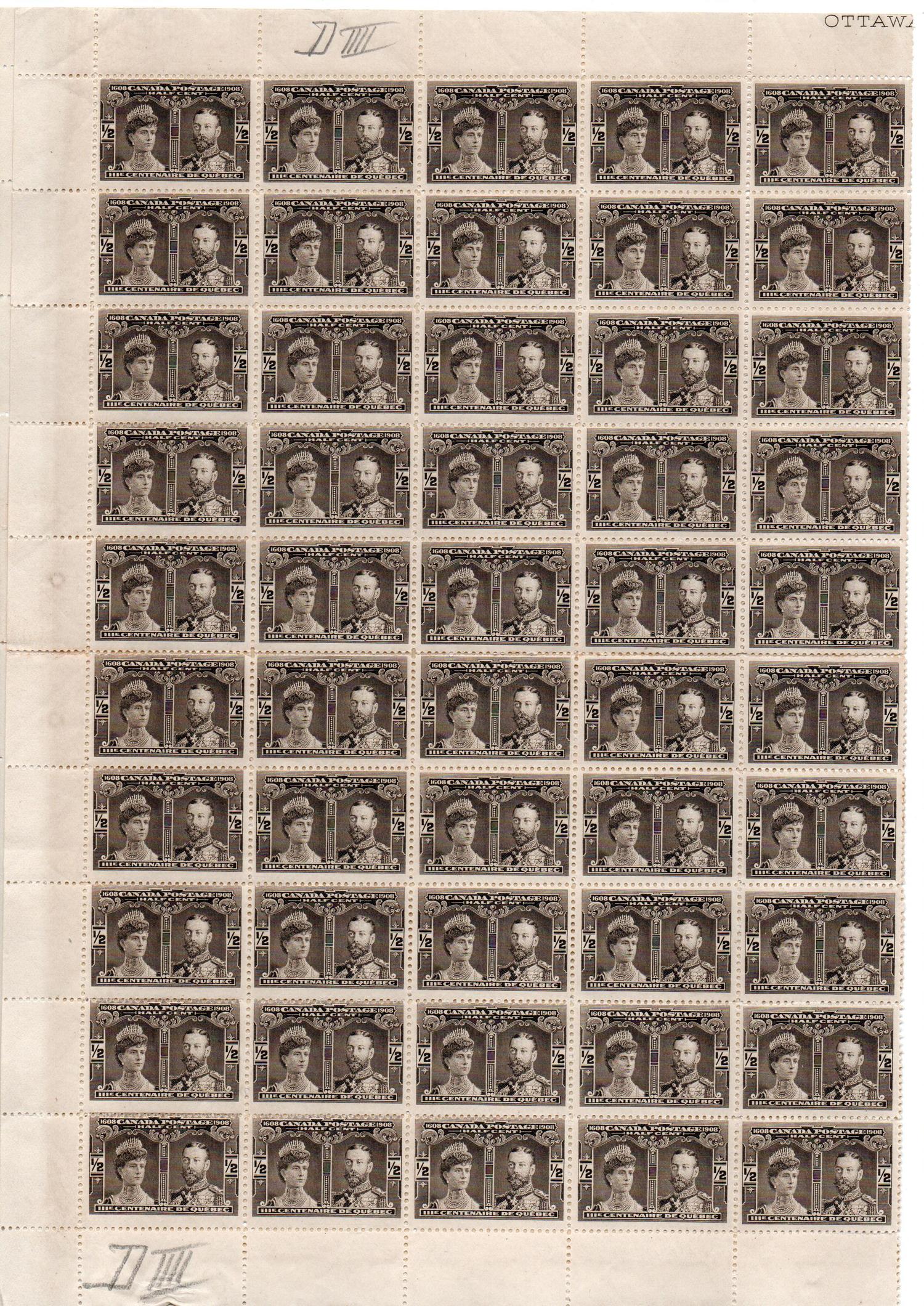 CANADA SG 188a RETOUCH VARIETY IN COMPLETE SHEET MNH