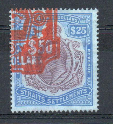 STRAITS SETTLEMENTS SG 168 $25 PURPLE / BLUE FISCALLY CANCELLED