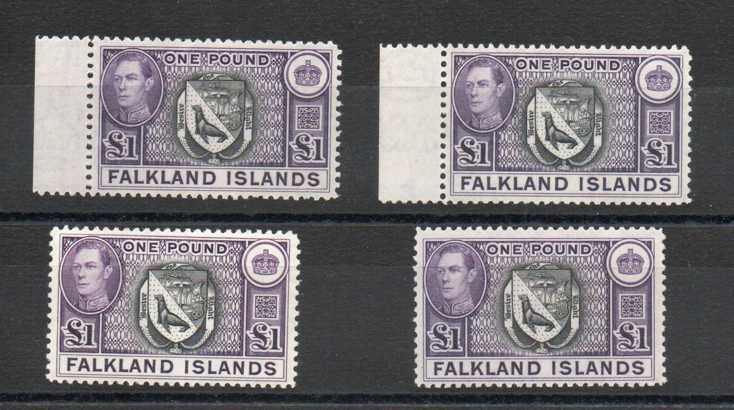 FALKLAND ISLANDS SG 163 £1 VALUE IN X 4 DIFFERENT PRINTINGS MNH