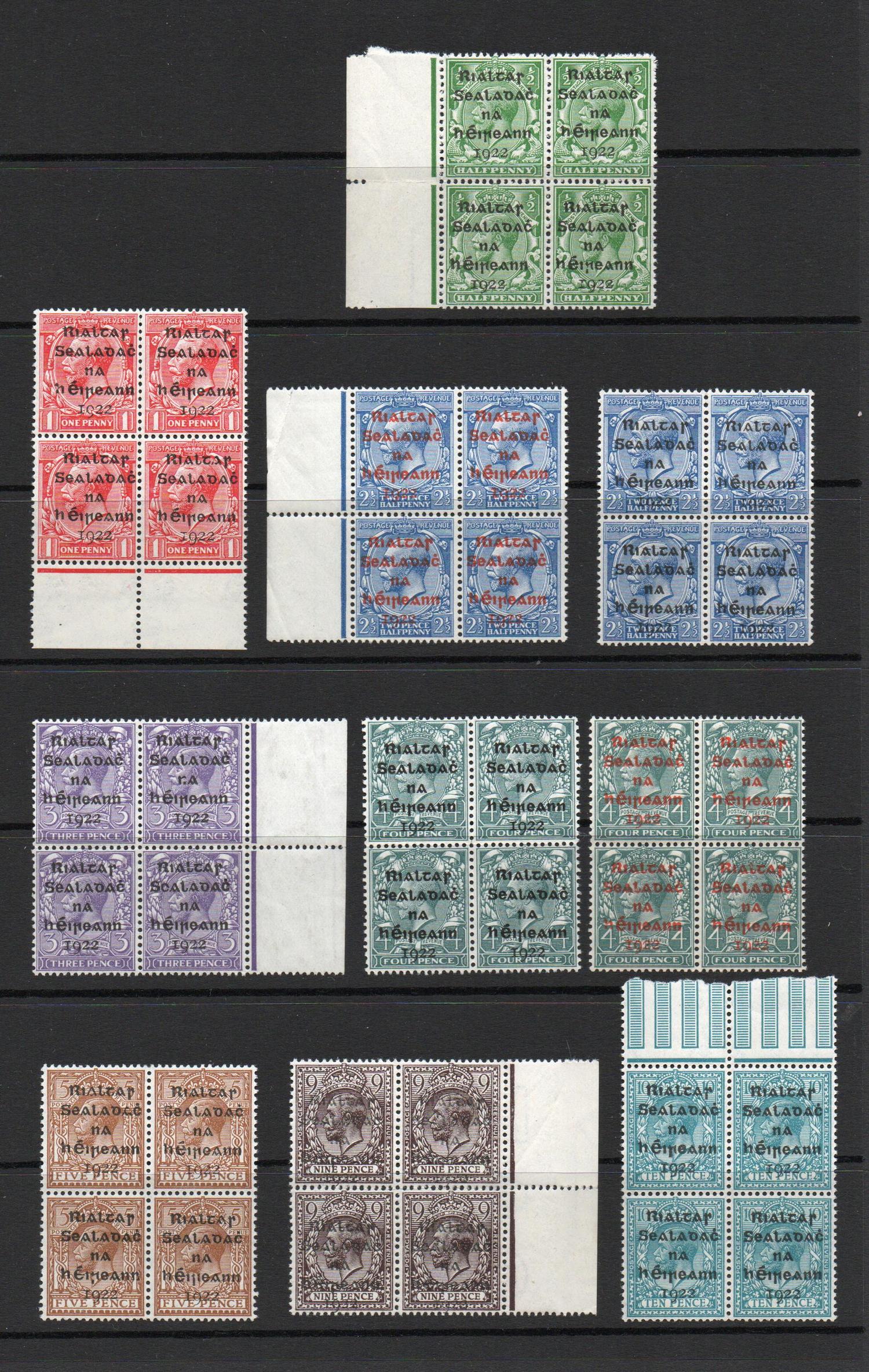 IRELAND SG 1-9 +4b, +6b RED OVERPRINT MNH BLOCKS