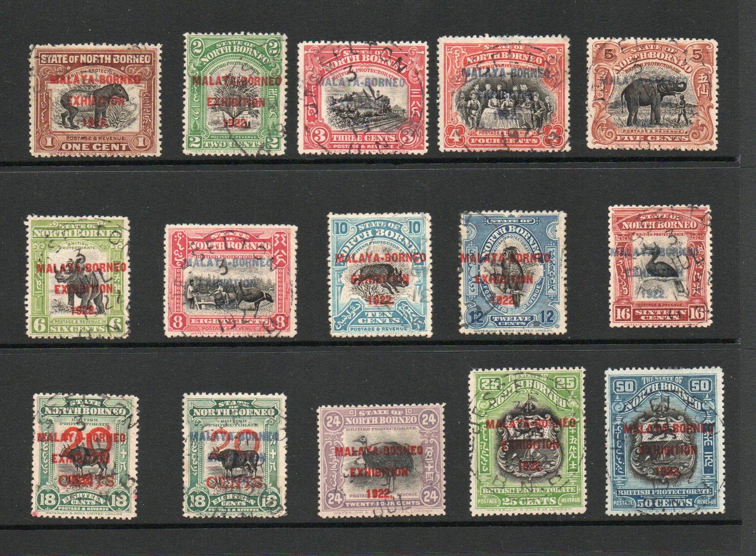 NORTH BORNEO SG 253-75 MALAYA BORNEO EXHIBITION GV SET + SG 269 + CERTIFICATE