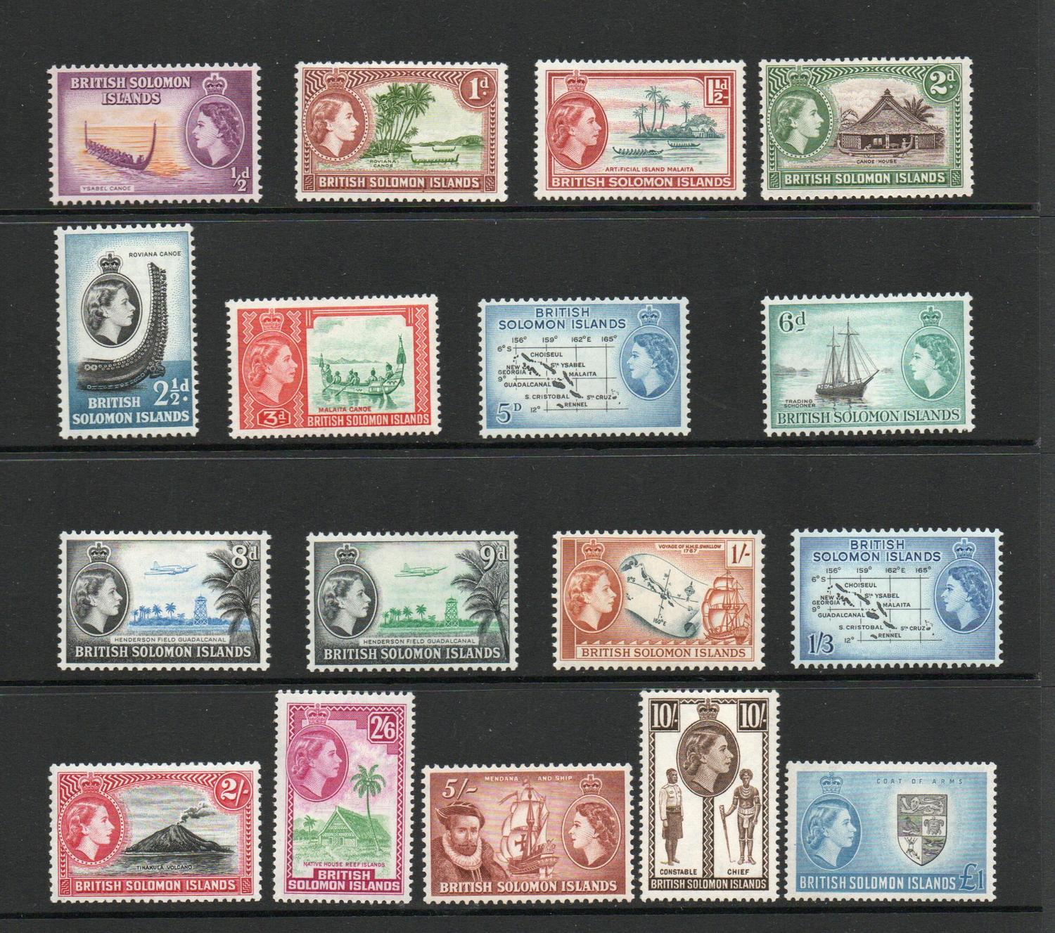 BRITISH SOLOMON ISLANDS SG 82-96 DEFINITIVE SET M/M