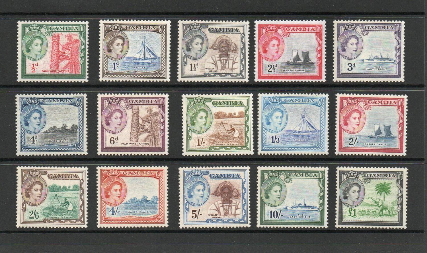 GAMBIA SG 171-85 QE EII DEFINITIVE SET MNH