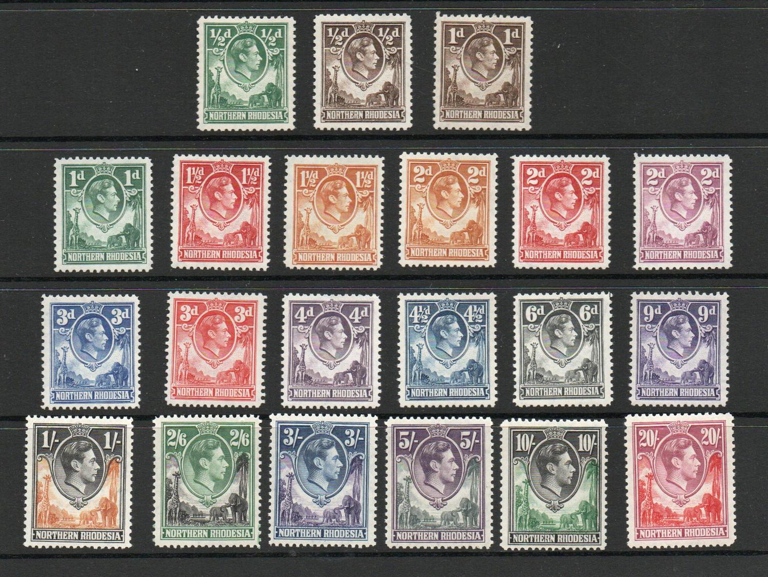 NORTHERN RHODESIA SG 25-45 GV DEFINITIVE SET MNH