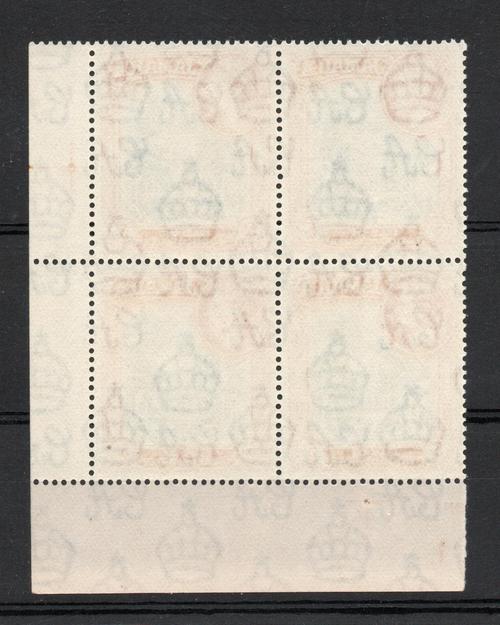 JAMAICA SG 132 GVI 5/- PLATE BLOCK PERF 14 MNH