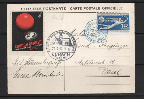 BALLOON COMMEMORATION POSTCARD. COUPE GORDON BENNETT