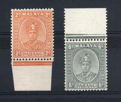 MALAYA PAHANG UNISSUED PAIR ON THIN STRIATED PAPER MNH