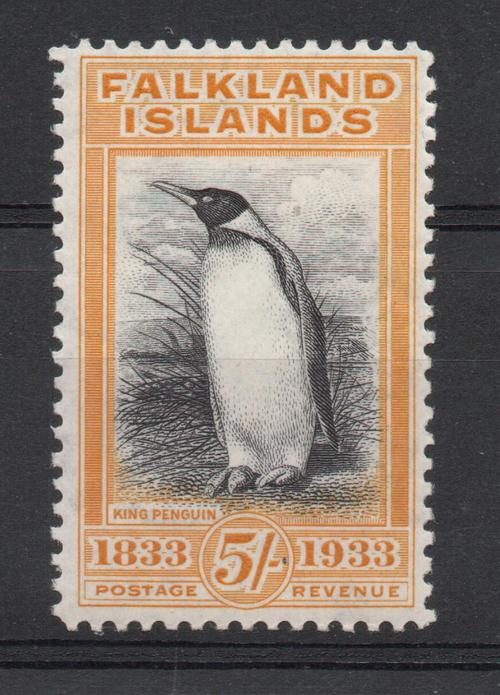 FALKLAND ISLANDS SG 136 5/- CENTENARY KING PENGUIN M/M