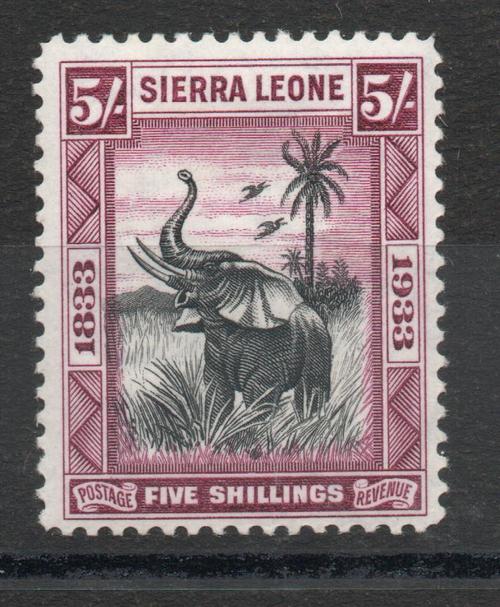 SIERRA LEONE SG178 WILBERFORCE 5/- ELEPHANT STAMP. M/M