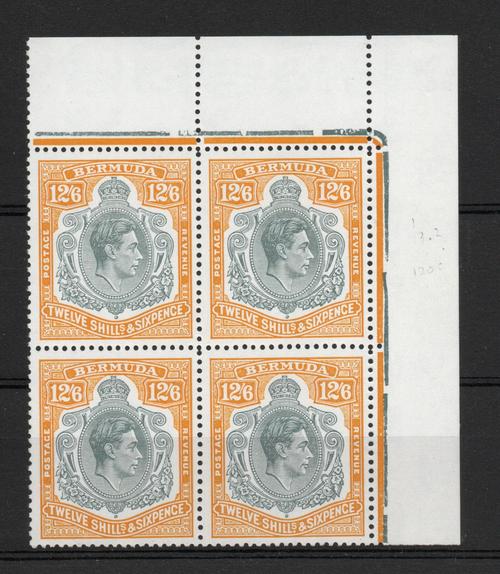 BERMUDA SG 120e GVI 12/-6d AS BLOCK OF 4 MNH