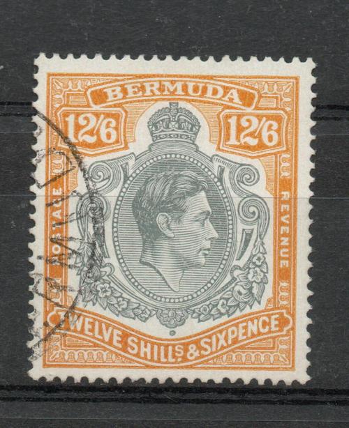 BERMUDA 120b GREY & PALE ORANGE 12/-6d GVI FINE USED