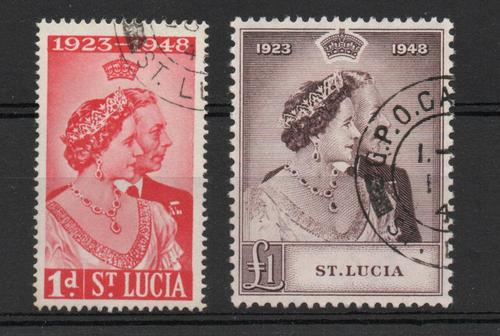 ST LUCIA SG 144-5 GVI ROYAL SILVER WEDDING PAIR FINE USED