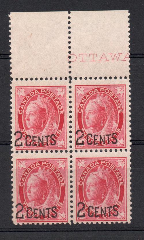 CANADA SG 171 QV 2 c OVERPRINT BLOCK OF 4 MNH 