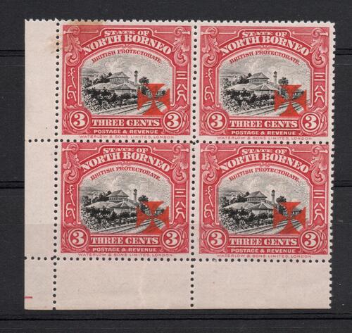 NORTH BORNEO SG 191 RED CROSS ON RAILWAY STAMP IN BLOCK OF 4 MNH