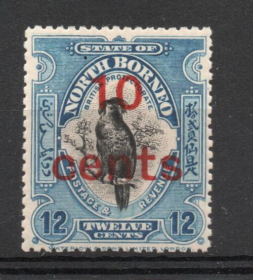 NORTH BORNEO SG 188 10C ON 12 C COCKATOO BIRD STAMP MNH