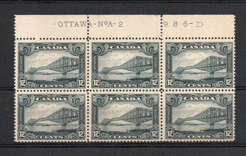 CANADA 12 CENT BRIDGE STAMP PLATE BLOCK OF 6 MNH